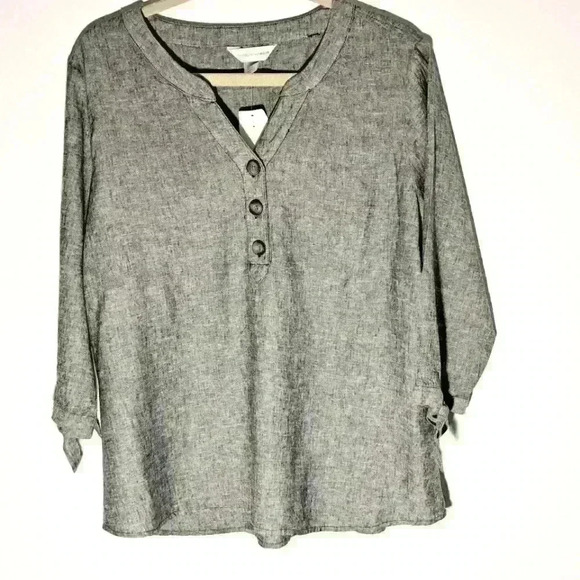 Christopher & Banks Linen Blend Blouse Gray Women's L NWT - Picture 1 of 8